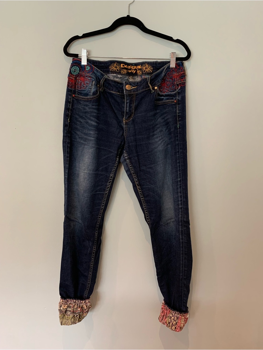 Desigual Dark Blue Jeans with Multicolor Embroidery